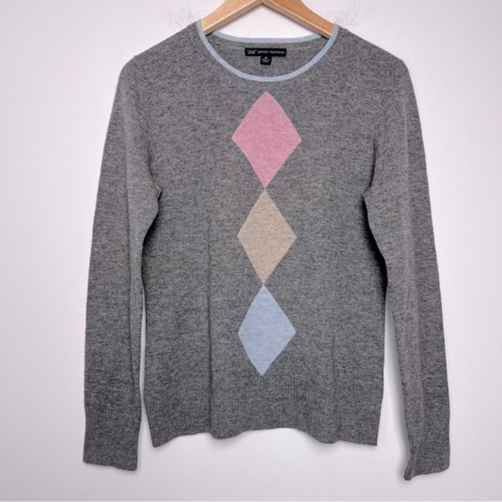 346 Brooks Brothers Lambs Wool Argyle Preppy Academia Crewneck Sweater Gray